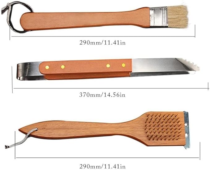 BBQ Wooden Handle Tools Set – Multi-Functional Barbecue Set for Skewering, Grilling, and Cleaning in UAE